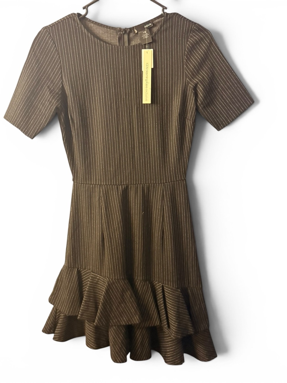 Aqua Dress NWT Size XS Black and White Pinstripe Ruffle Hem Dress Bloomingdale’s